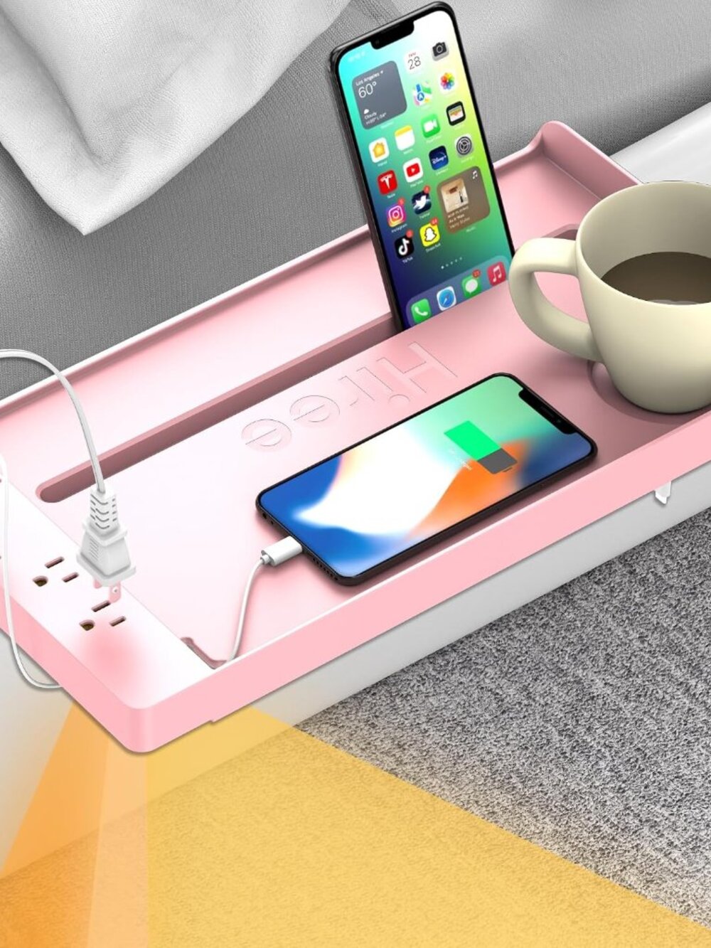 Bedside Shelf for Dorm Bunk Bed with USB Charging Port and 2 AC Outlets, Bed Sid